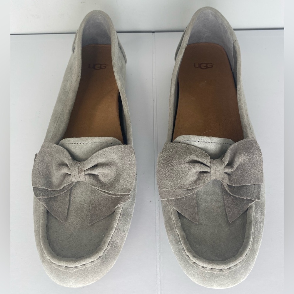 UGG Women's Gray Suede Loafers with Bow